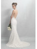 Halter Neck Backless Ivory Lace Long Beaded Wedding Dress 